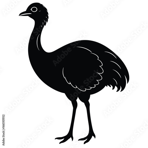 Silhouette Illustration of a Standing Rhea Bird with Long Neck and Legs Design