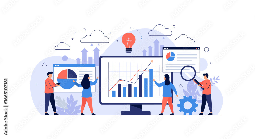 Fototapeta premium Team collaboration for advanced business analytics and financial growth strategies driving digital transformation forward