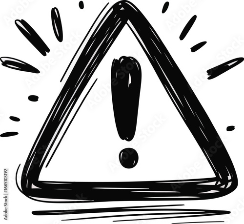 Minimalist Warning Symbol  Modern Hand Drawn Triangle with Exclamation for Safety UI, Manuals, Infographics, UX Alert, and Caution Signage