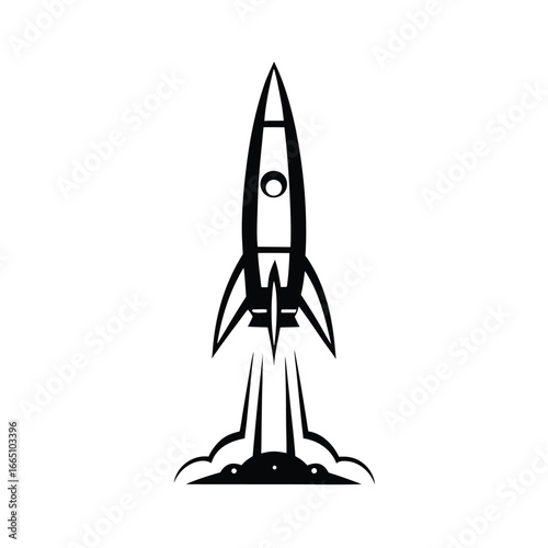 Rocket Launch with Smoke Trail on White Background, Isolated Design