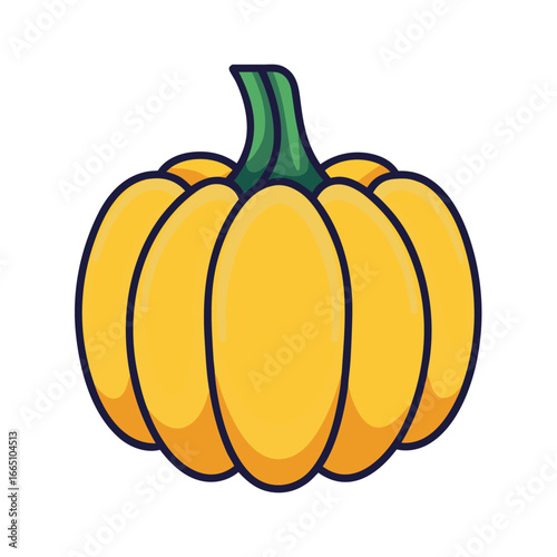 Yellow pumpkin with green stem on white background squash gourd 1