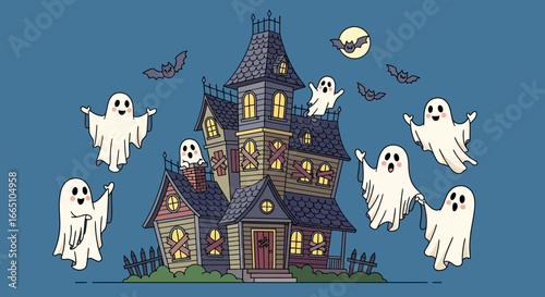 Haunted House with Flying Ghosts.