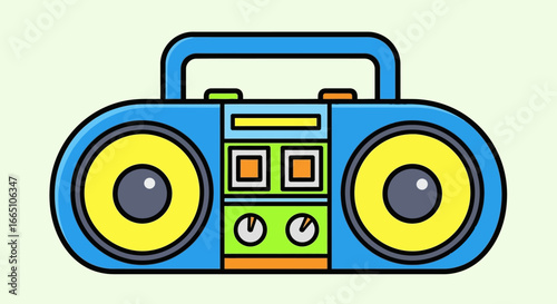 Retro blue boombox portable cassette player illustration.