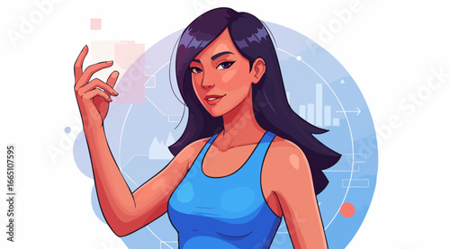 Confident Woman Interacting with a Virtual Technology Interface