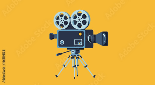 Vintage Movie Camera on Tripod.