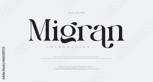 Migran Modern minimal abstract alphabet fonts. Typography technology, electronic, movie, digital, music, future, logo creative font.
