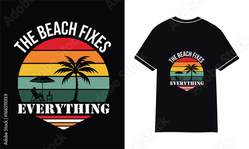 The Beach Fixes Everything T-Shirt – Retro Sunset Palm Tree Vacation Tee