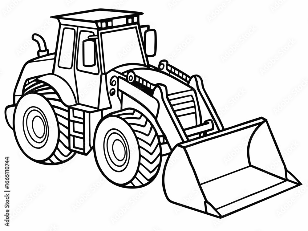 Naklejka premium Vector style coloring page with a simple black outline drawing of a front-loader