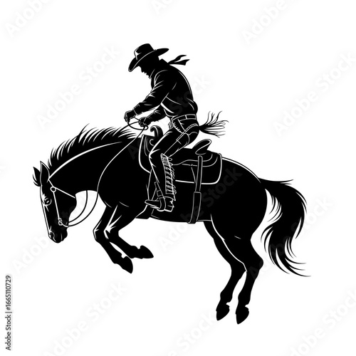 cowboy silhouette riding horse western wild west vector illustration