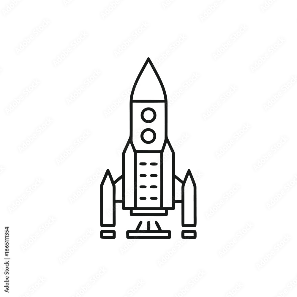 Fototapeta premium Rocket Spaceship Outline with Engine Nozzle on a White Background