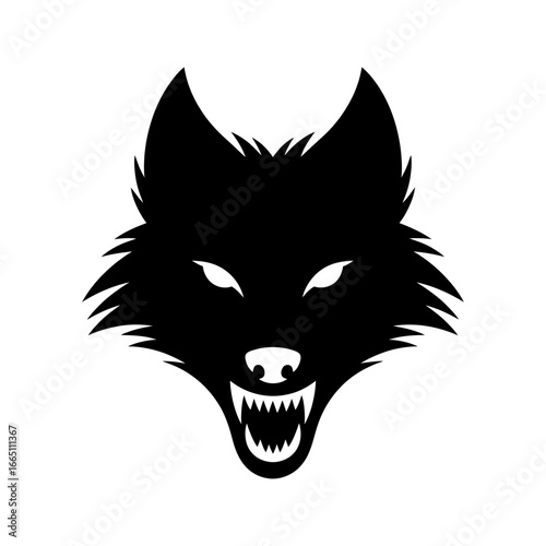 stylized wolf face silhouette snarling with sharp teeth vector illustration