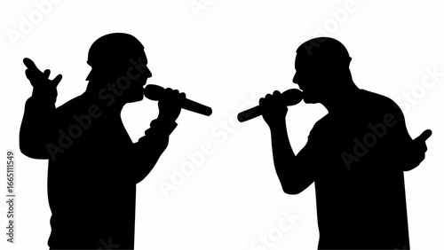 Silhouette of two men carrying a box towards a delivery truck loaded with boxes ready for transport | editable eps vectors