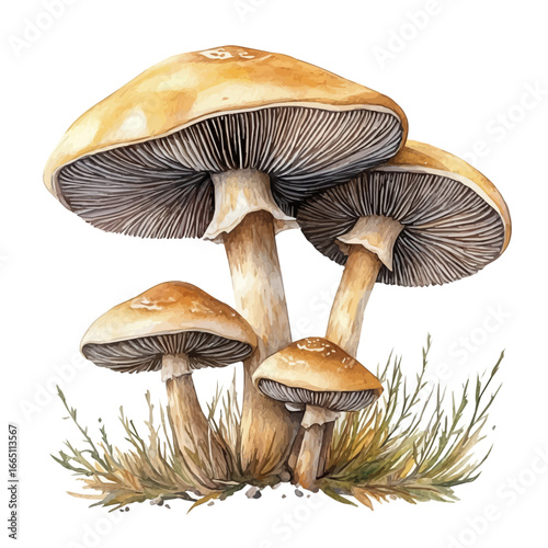 Forest Mushrooms, watercolor drawing vector, isolated on a white background.