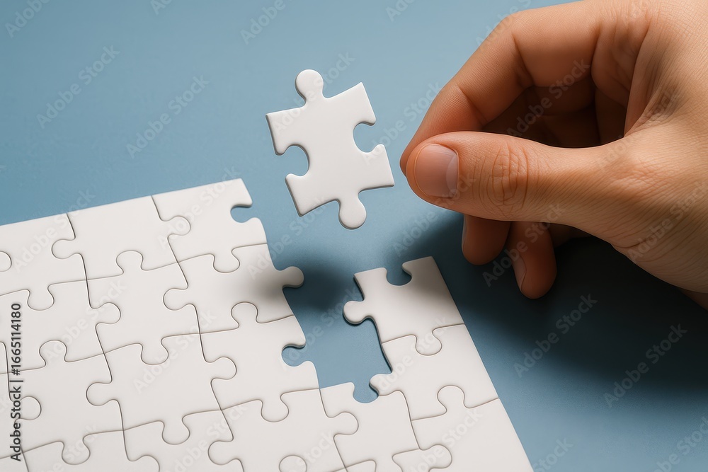 Puzzle piece placement home image indoor close-up creativity Puzzle piece placement home image indoor close-up creativity