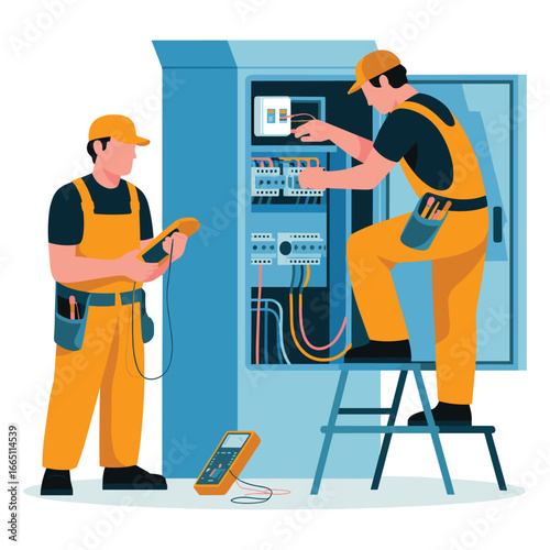 Electricians Inspecting and Repairing Panel