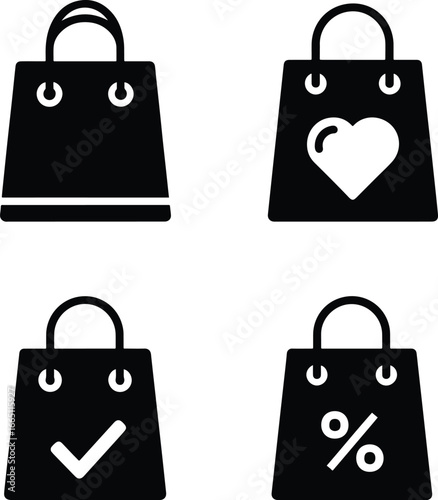 Shopping bags display different symbols representing retail sales and promotions against a white backdrop, conveying a sense of commerce and opportunity.