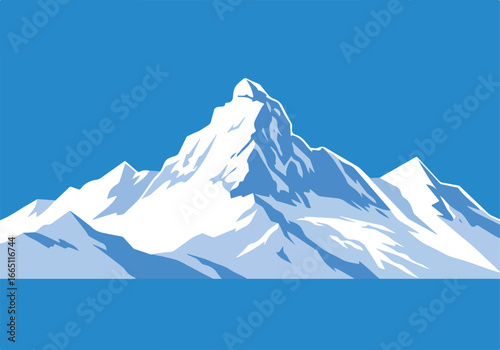 Vector design of snowy peaks against a clear blue sky, for print/web use