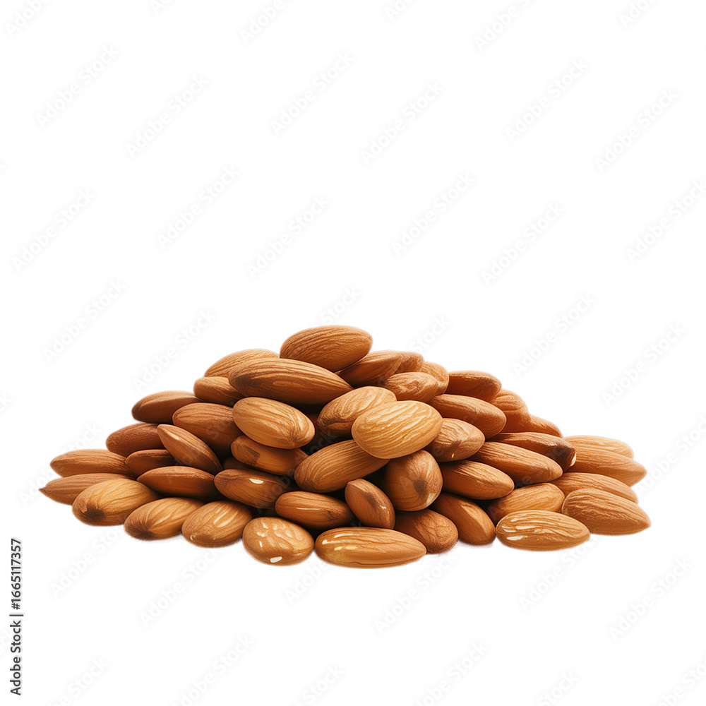 Obraz premium Almonds in a small pile, isolated on a white background