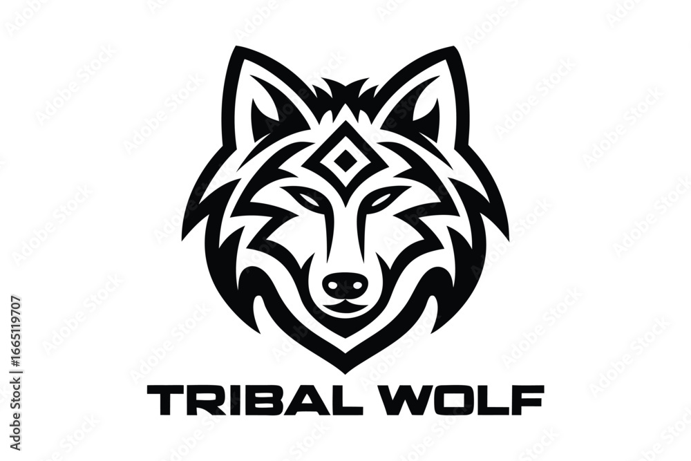 Obraz premium Tribal Wolf Head Design with Geometric Details on White Background
