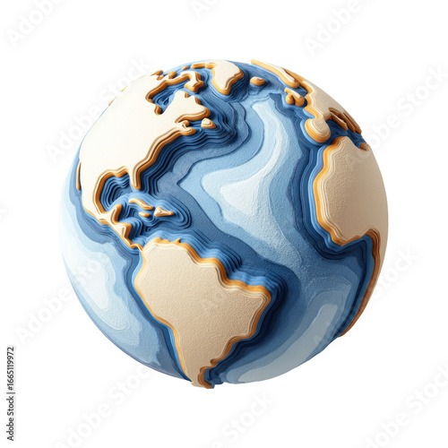 3D stylized Earth globe, layered continents and oceans