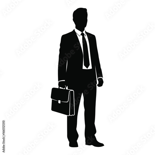 Silhouette of a professional man in a suit holding a briefcase ready for business silhouette