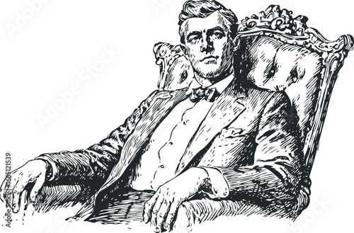 Man in Suit Sitting Relaxed in Ornate Armchair Sketch
