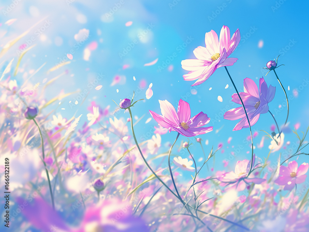 Fototapeta premium コスモスの花の背景イラスト Generative AI