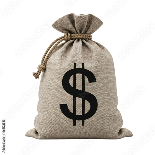 Burlap money bag with dollar sign isolated on transparent background