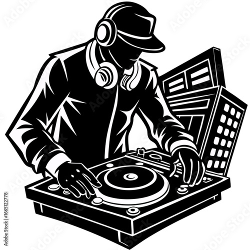 Energetic Black and White DJ Performance Art