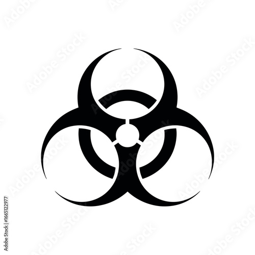 Black biohazard symbol on white background simple graphic danger warning