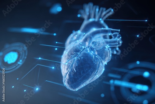 Wallpaper Mural 3D digital heart model, medical research, technology background Torontodigital.ca