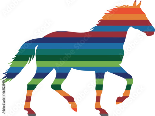 Vibrant striped horse silhouette artistic equine design
