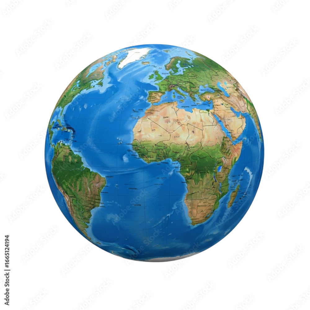 Naklejka premium Realistic earth globe showing continents and oceans isolated on transparent background