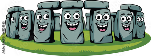 Cartoon Stonehenge Smiling on Green Grass with Transparent Background Vector Art