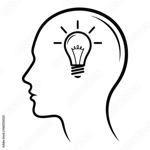 Creative idea concept outline human head silhouette with light bulb symbolizing innovation and insight silhouette