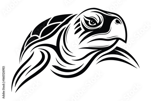 Wallpaper Mural Sea Turtle Art Isolated on White Background, Black Outline Design Graphics Torontodigital.ca