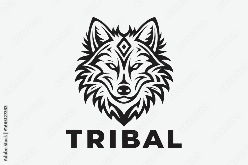 Obraz premium Wolf Mascot Logo, Black and White Design, Sharp Edges,