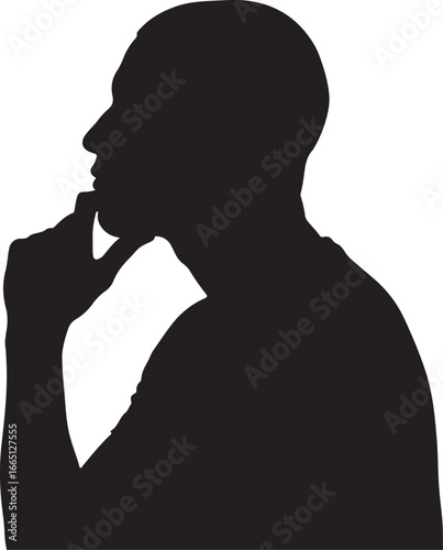 Black silhouette of a man thinking with his hand on his chin