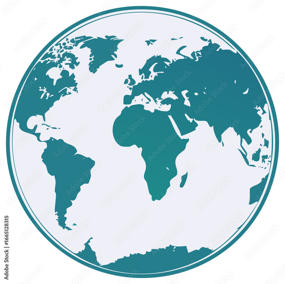 Obraz premium Modern minimalist global earth map illustration in a vibrant teal gradient circle for international connection