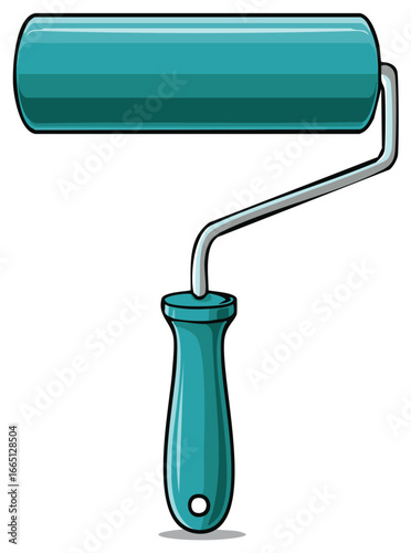 Teal Paint Roller Tool for Home Improvement Projects or DIY Art Supply Equipment Illustration