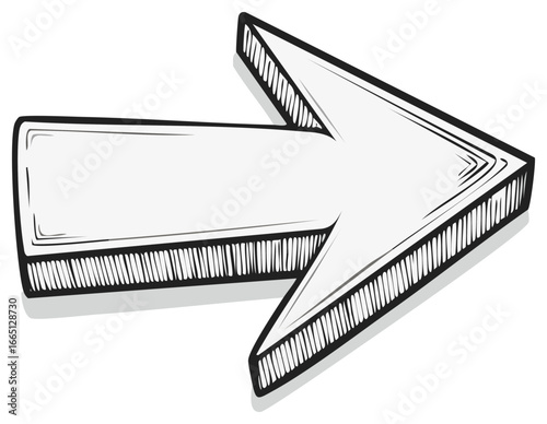 Hand Drawn Vector Arrow Pointing Right, Guide and Direction Concept in White and Black