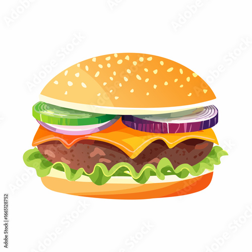 Juicy Cheeseburger with Sesame Seed Bun and Fresh Vegetables