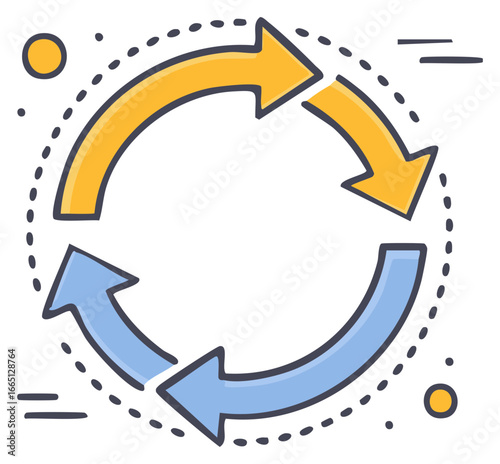 Circular Arrow Graphic Featuring Continuity or Synchronization in Motion