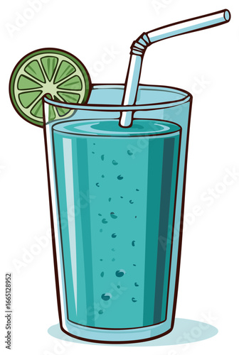 Cartoon illustration of a refreshing blue tropical cocktail with a lime garnish