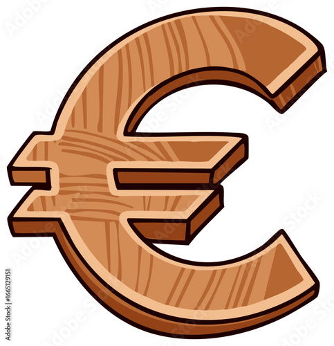 Euro currency symbol made of wood, financial business or economic cartoon illustration