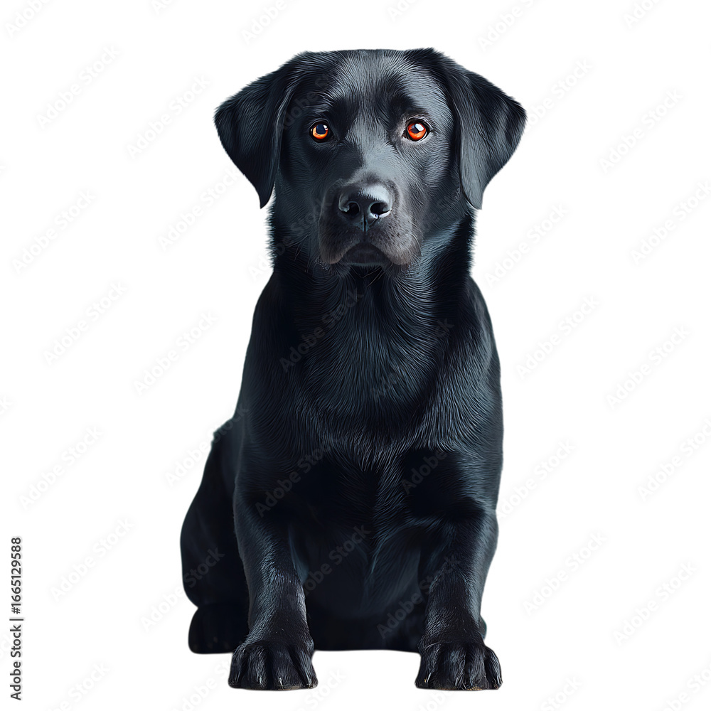Obraz premium Sleek Black Labrador Dog with Glossy Fur, Loyal Expression, Sitting Pose, and Transparent Background Digital Artwork