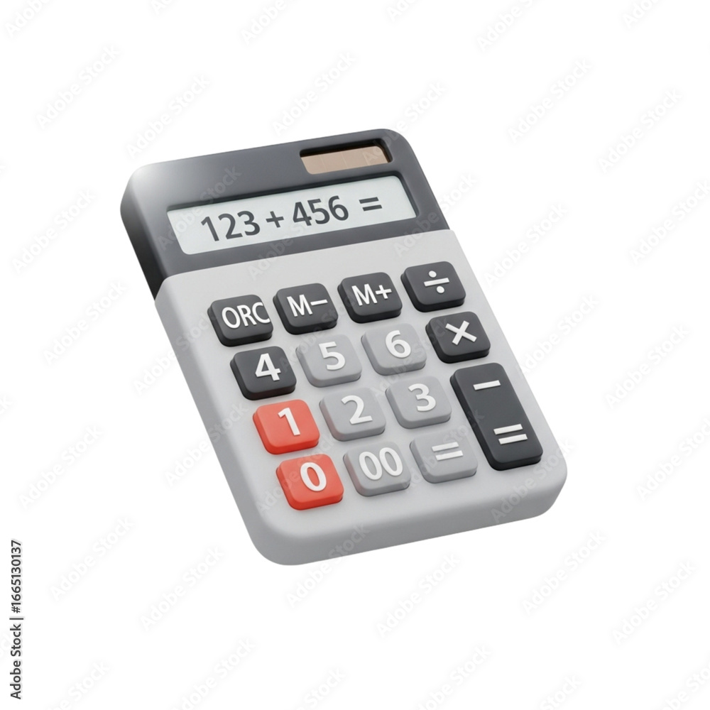 Gray and white calculator with digital display isolated on transparent background Gray and white calculator with digital display isolated on transparent background
