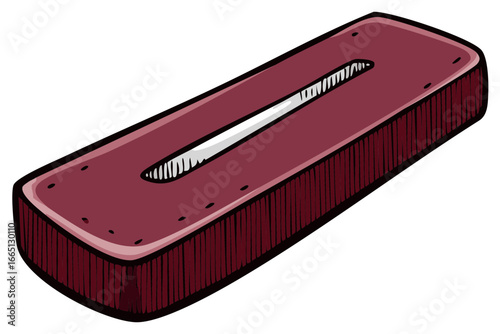 Red rectangular container with a central slot hand drawn illustration for dispensing tissues