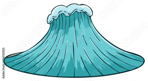 Striking illustration of a large ocean wave cresting with foamy white water simple graphic art