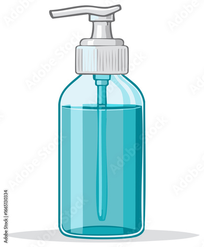 Clear Blue Sanitizer Bottle with Pump Dispenser for Hygiene and Health